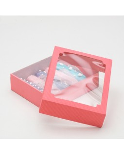 Коробка сборная, крышка-дно, с окном, розовая, 18 х 15 х 5 см
