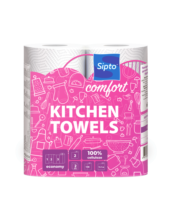 СИПТО Бумажные полотенца Sipto Comfort белые 2-х сл. (1х2рул.)